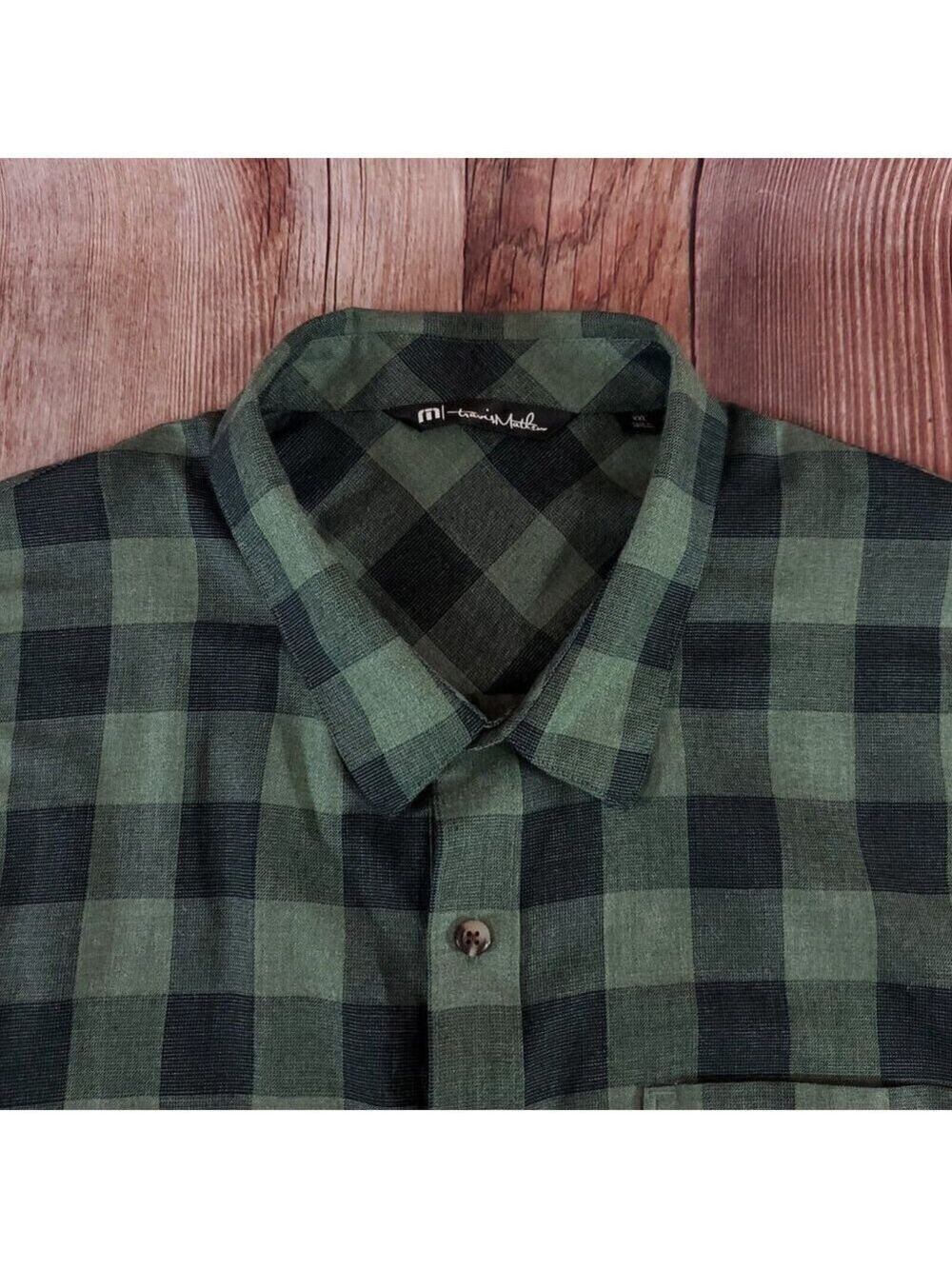 Travis Mathew Mens Size XXL Half Moon Bay Long Sleeve Laurel Green Check Shirt - Picture 3 of 14